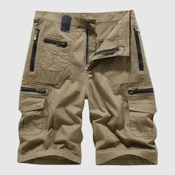 Simon | Męskie taktyczne szorty cargo z kieszeniami na zamek – Khaki